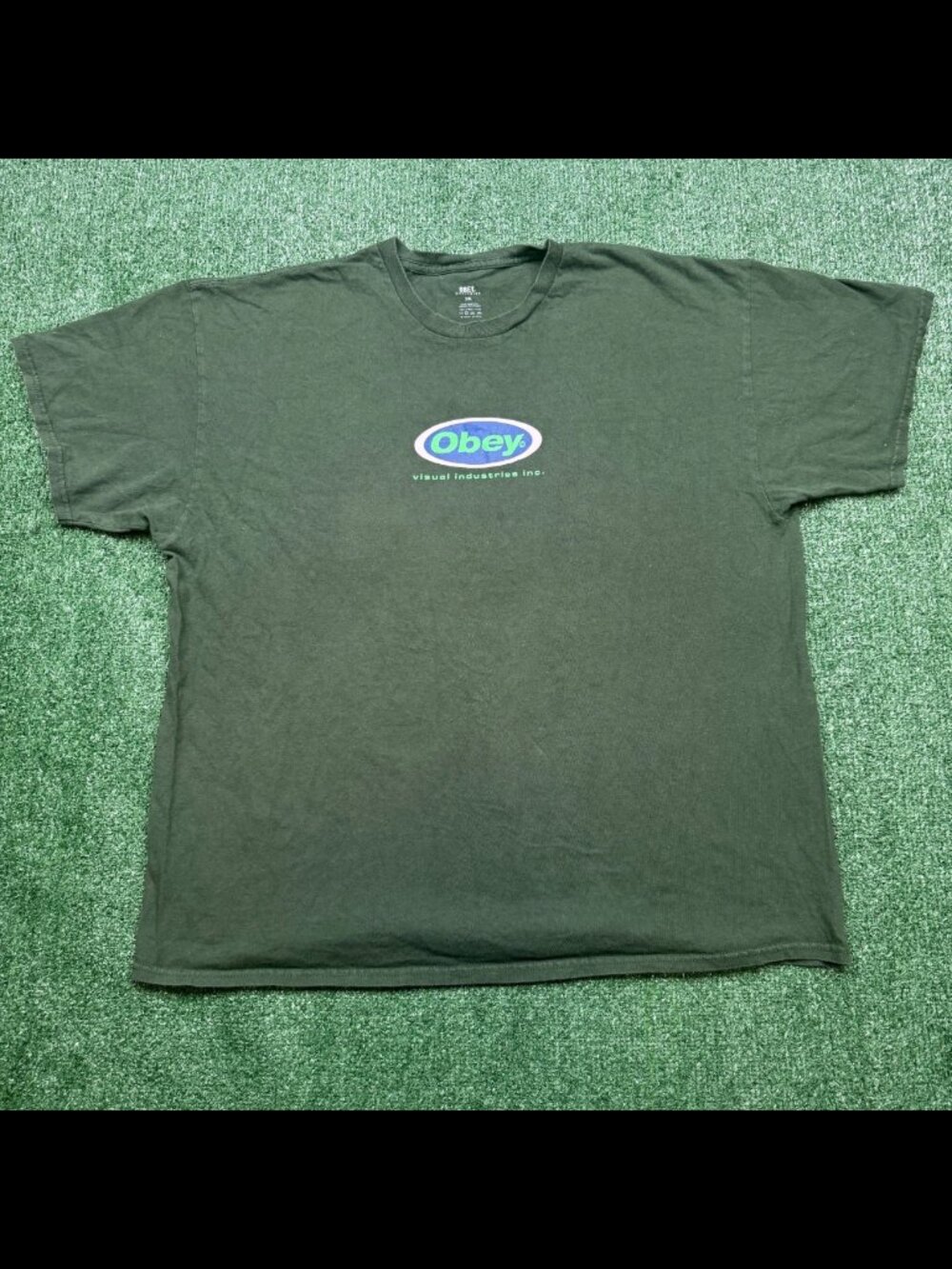 Obey T Shirt Men's Size 2XL Green Short Sleeve Crew Neck Retro Graphic Tee